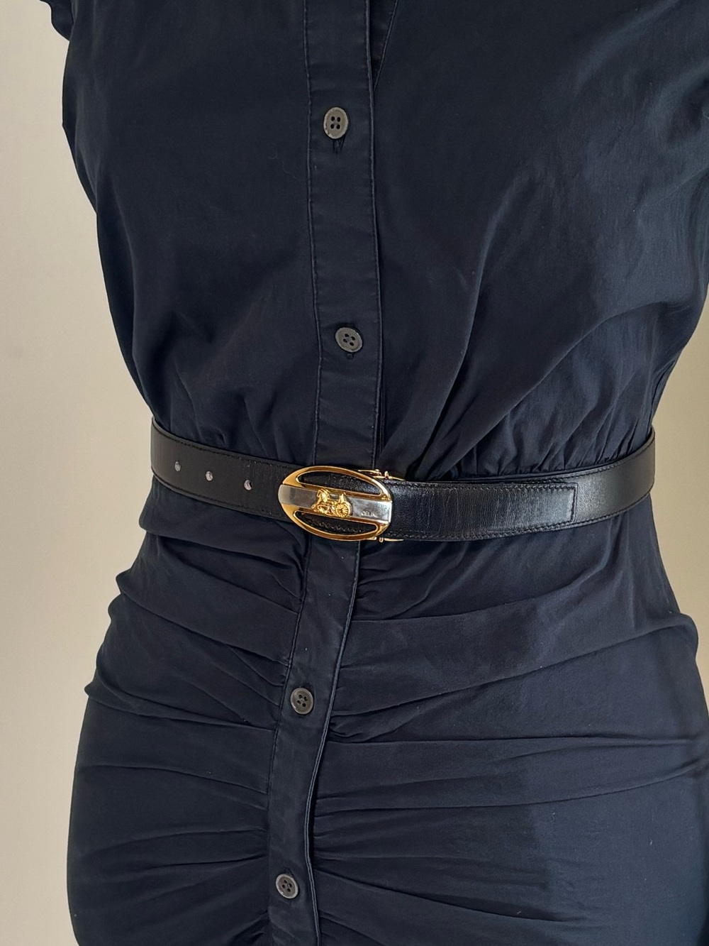 Vintage Celine Horse Carriage Reversible Leather Belt Black & Burgundy Gold - Picture 3 of 14